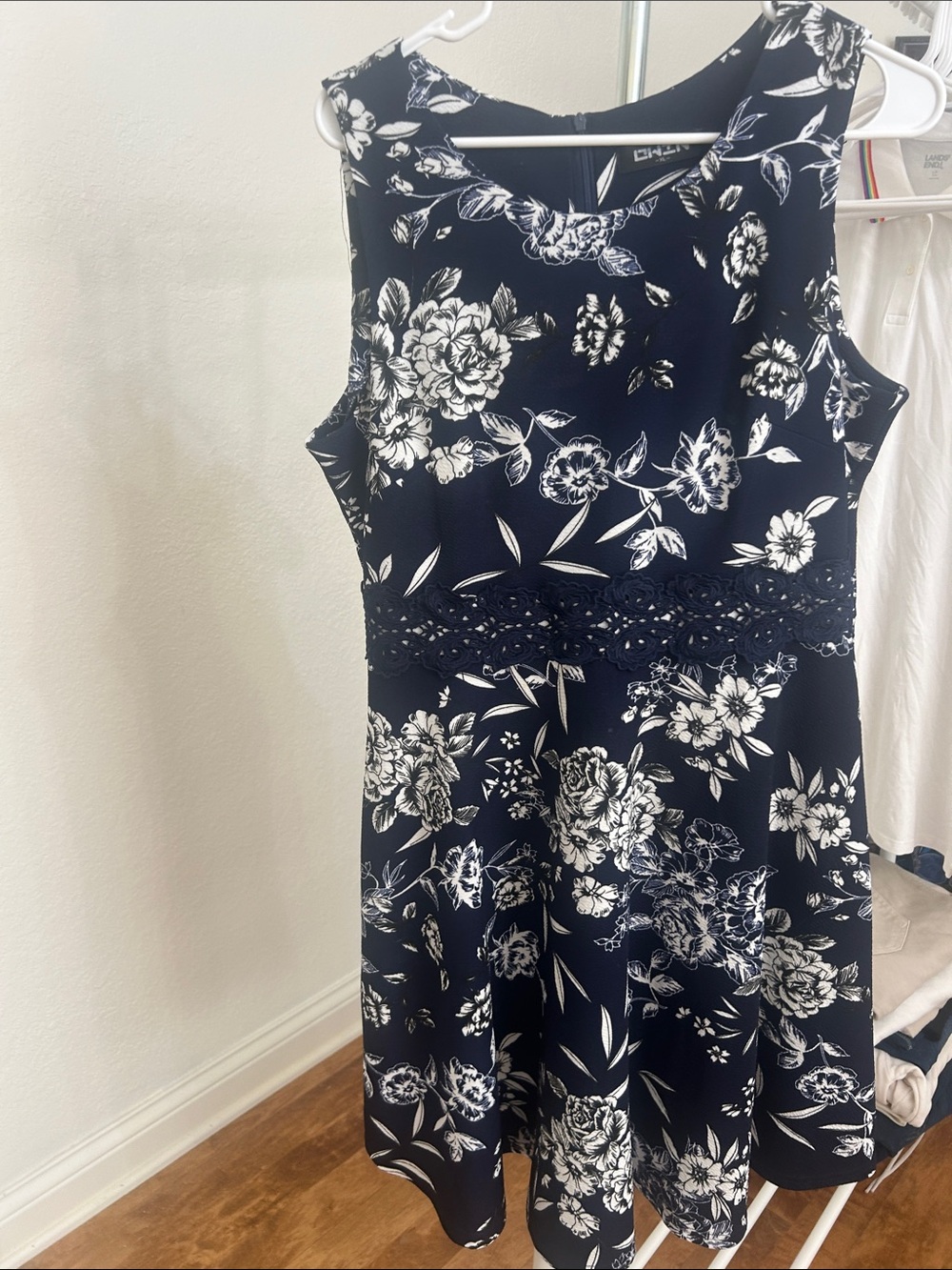 Floral Fit & Flare Dress in Navy and White